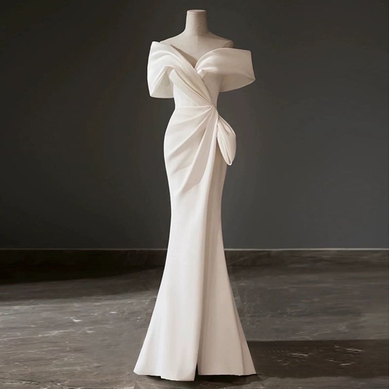 Mermaid Evening Cold-Shoulder Gown Plain