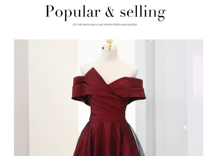 Evening A-Line Asymmetrical Glitter Off-Shoulder Panel Mesh Gown