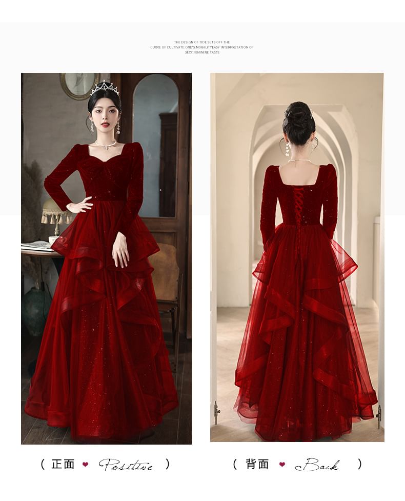 Sequin Ruffle A-Line Evening Gown