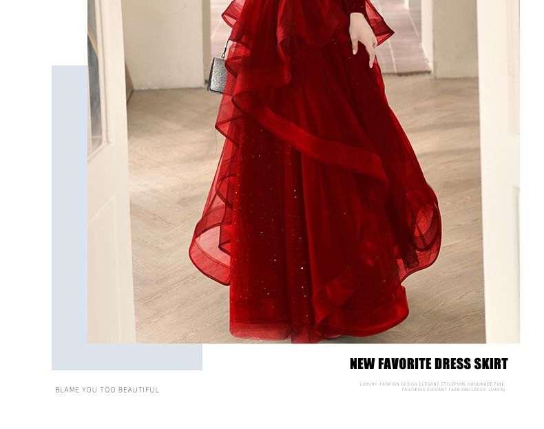 Sequin Ruffle A-Line Evening Gown