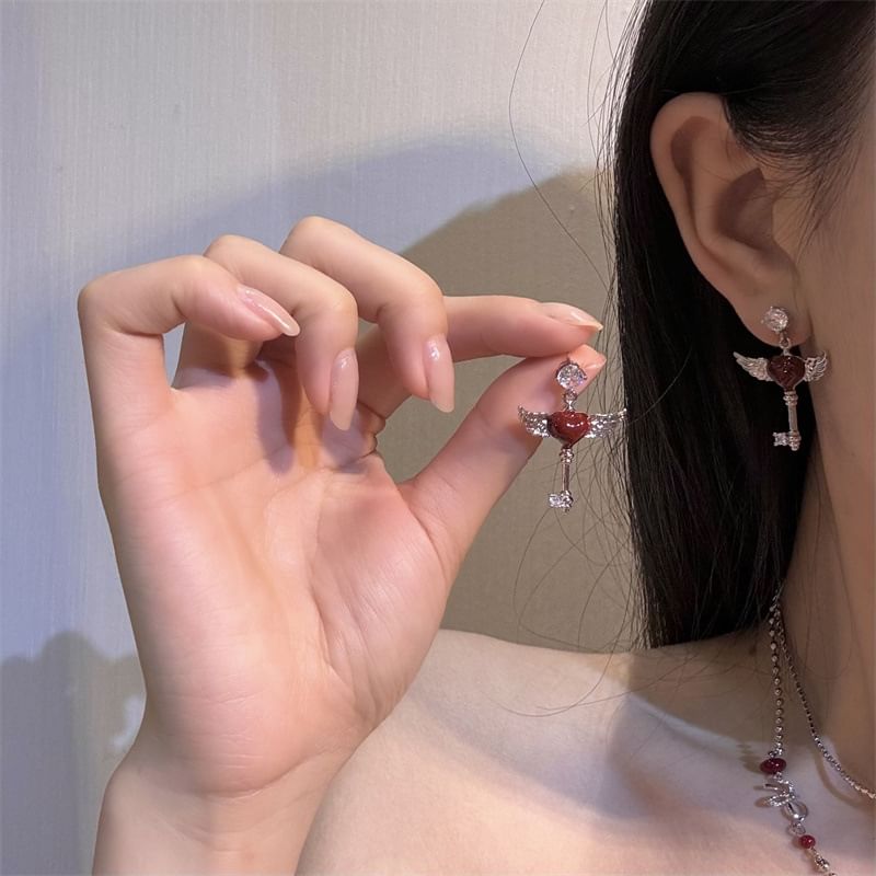 Heart Earring Key Drop / Necklace Wing Layered