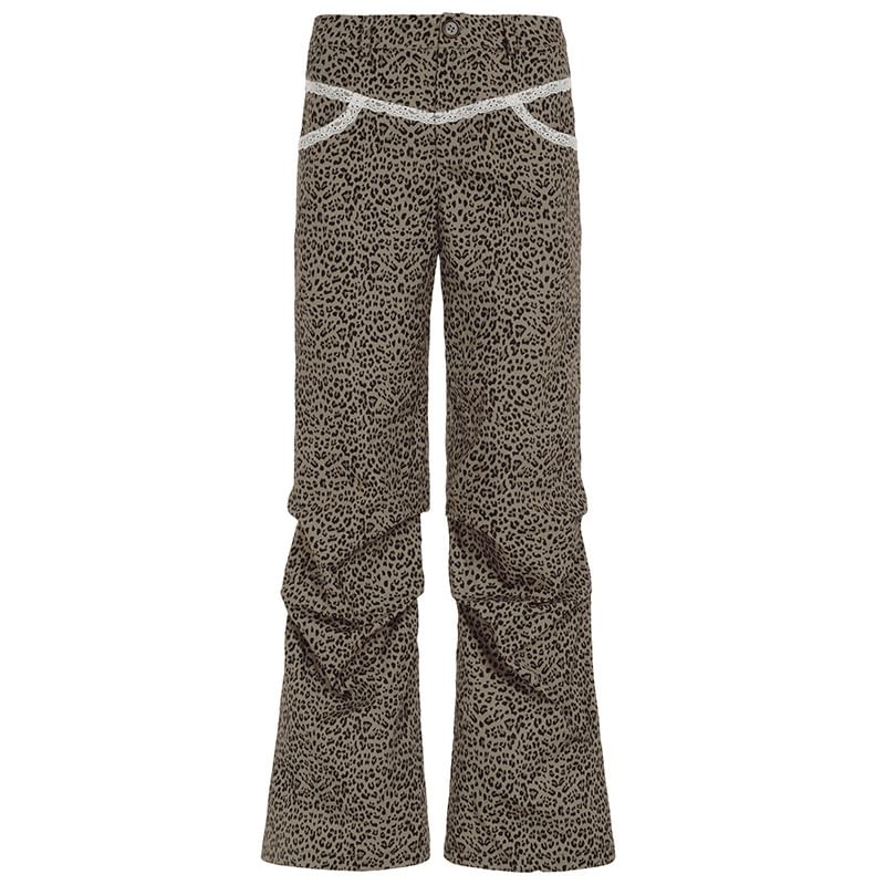 Rise Pants Wide Leopard Leg High
