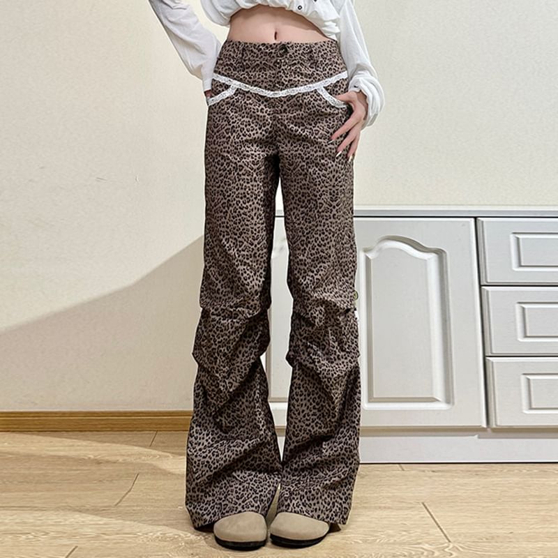 Rise Pants Wide Leopard Leg High