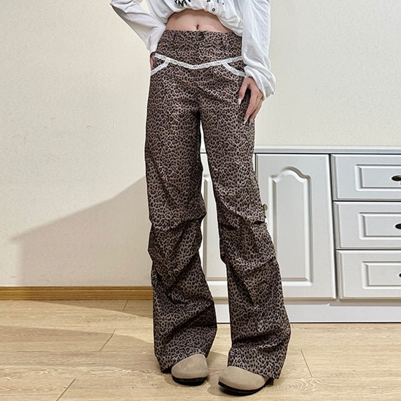 Rise Pants Wide Leopard Leg High