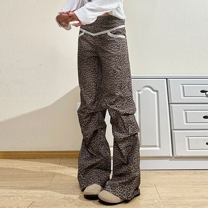 Rise Pants Wide Leopard Leg High