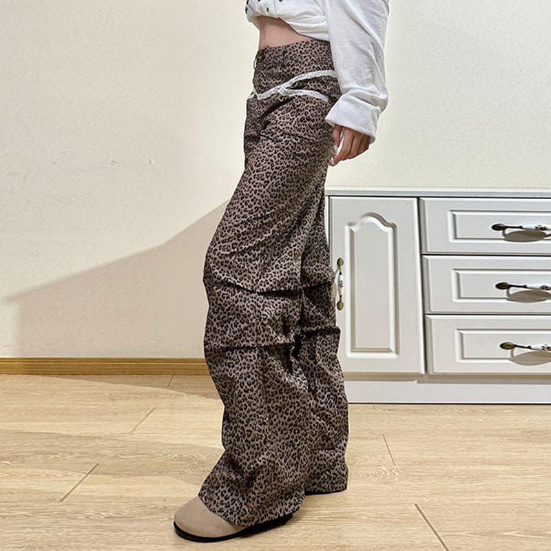 Rise Pants Wide Leopard Leg High