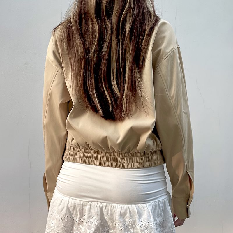 Up Jacket Zip Plain Cropped Collared