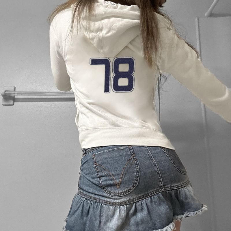 Numbering Up Zip Hoodie Drawstring