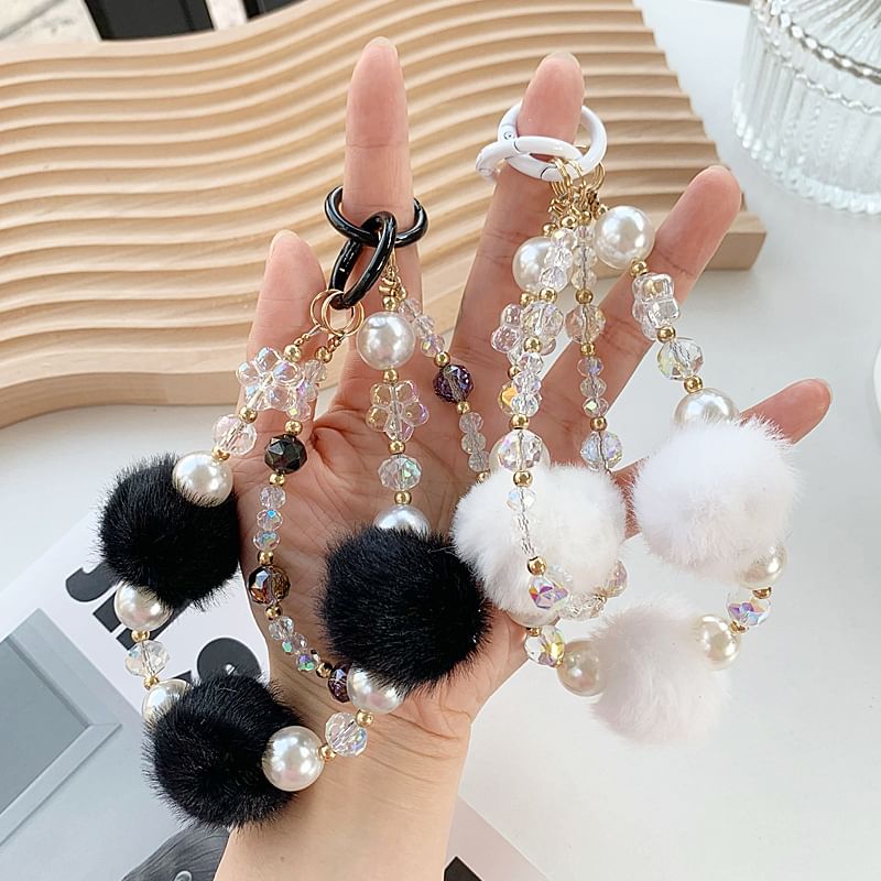Layered Faux Pom Strap Phone Pearl
