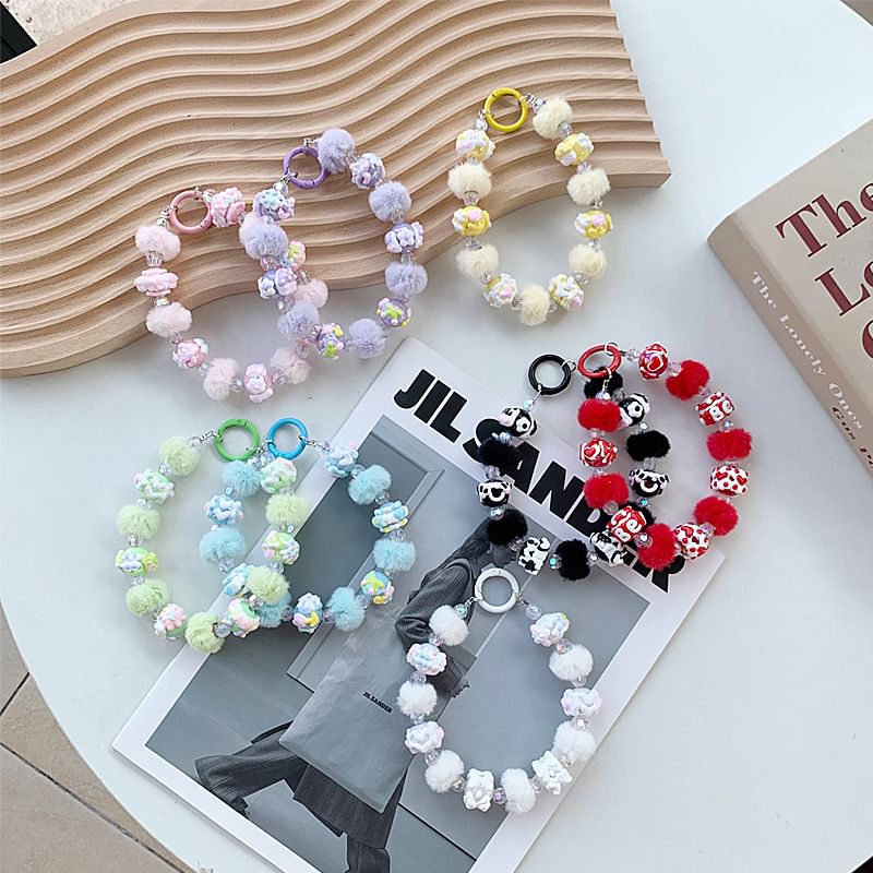 Heart Phone Pom Strap Bead