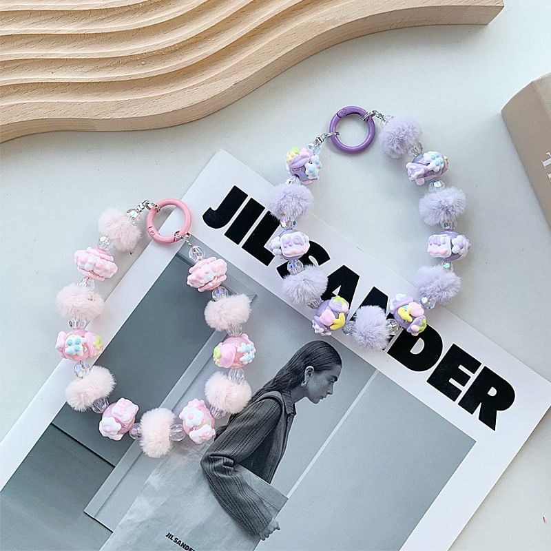 Heart Phone Pom Strap Bead