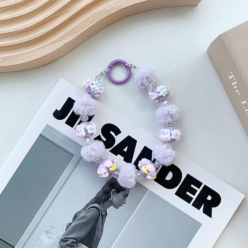 Heart Phone Pom Strap Bead