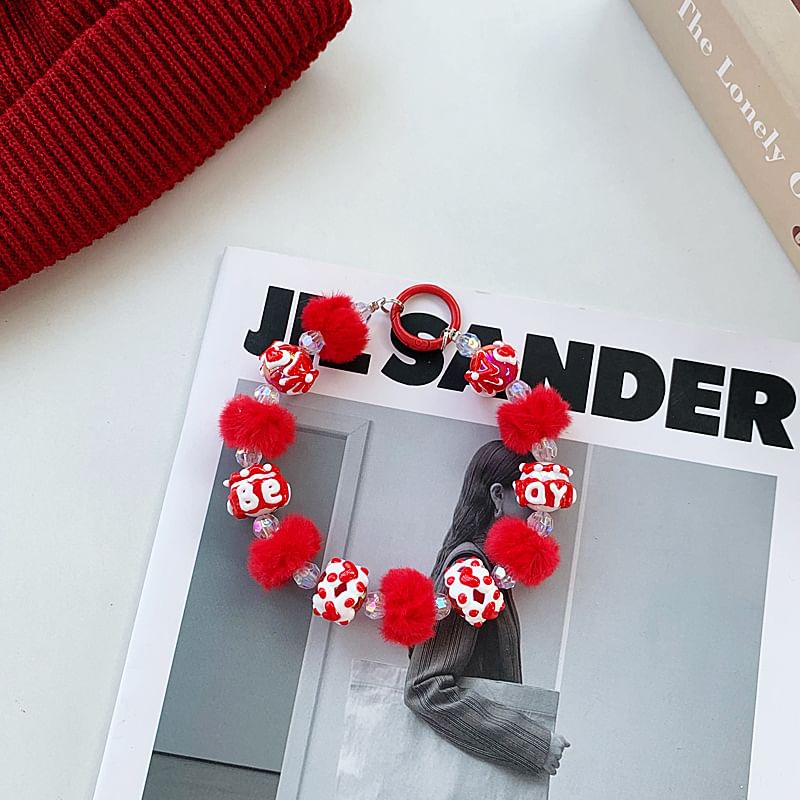 Heart Phone Pom Strap Bead
