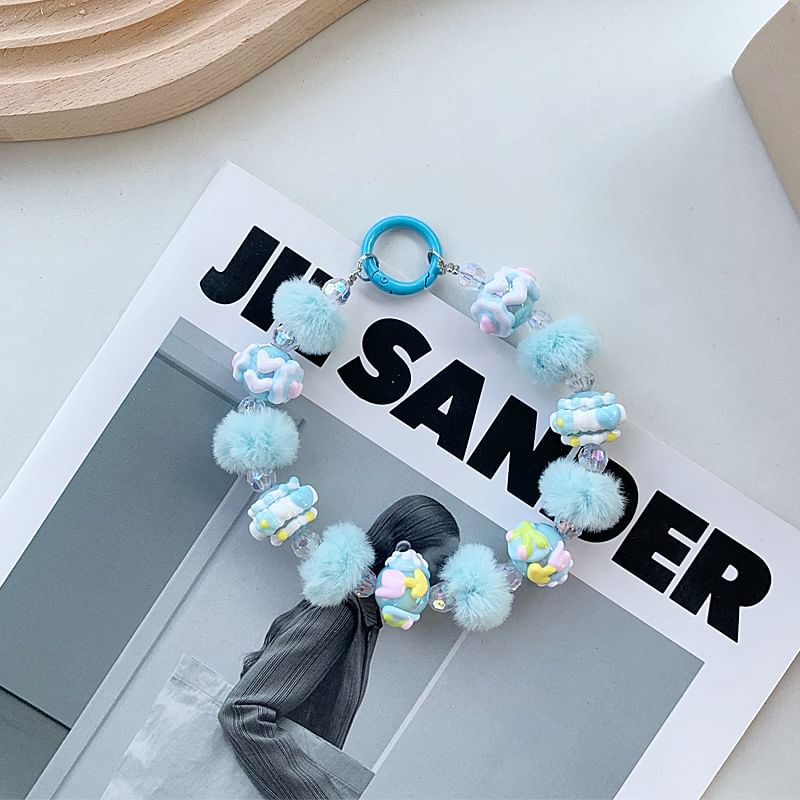 Heart Phone Pom Strap Bead