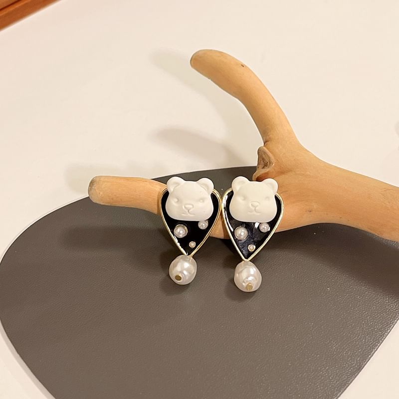 Pearl Bear Earring Drop Faux Alloy