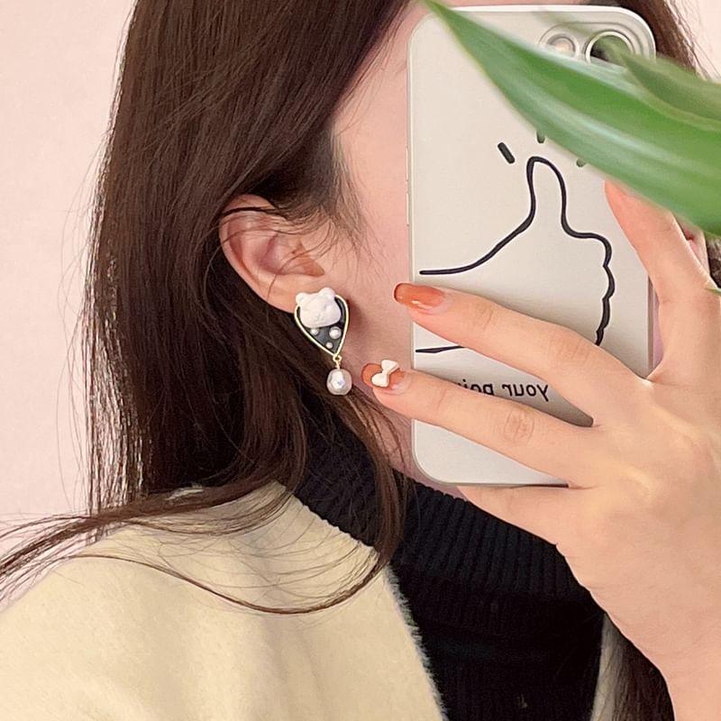 Pearl Bear Earring Drop Faux Alloy