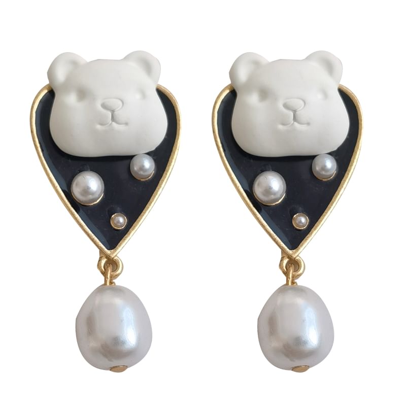 Pearl Bear Earring Drop Faux Alloy