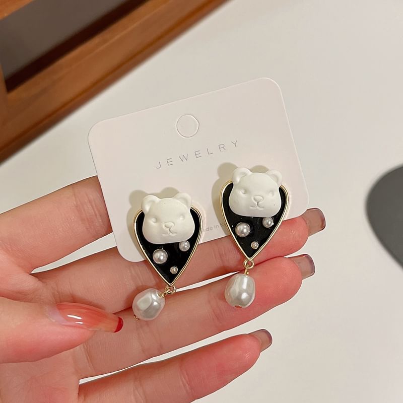 Pearl Bear Earring Drop Faux Alloy