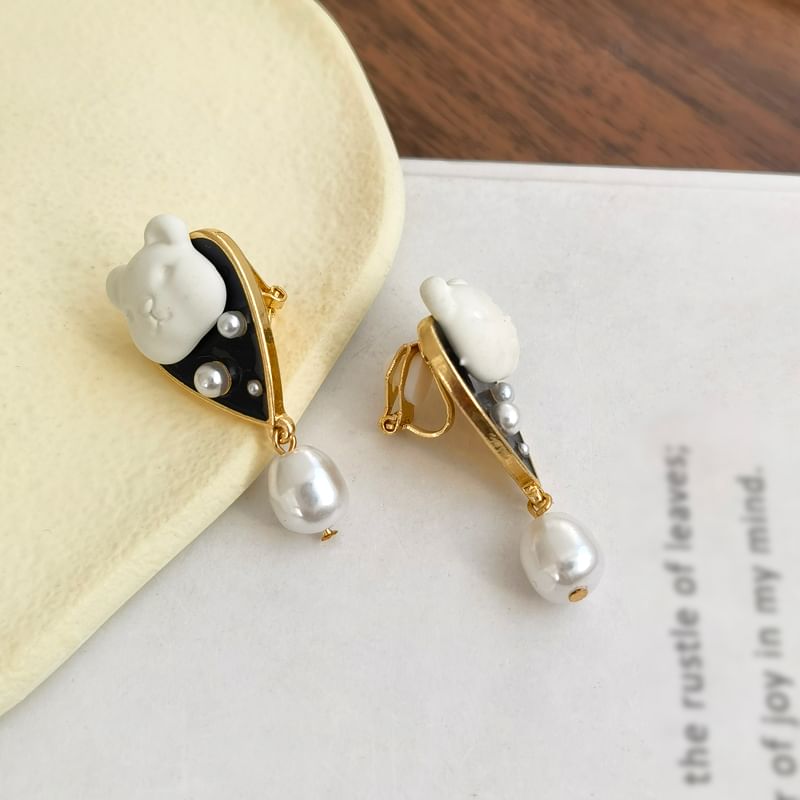 Pearl Bear Earring Drop Faux Alloy