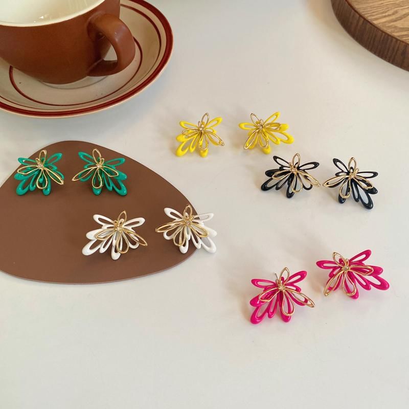 Floral Earring Stud Glaze Alloy