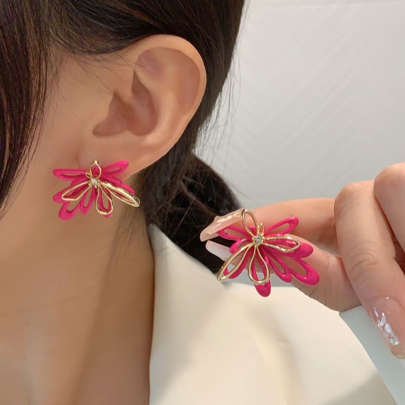 Floral Earring Stud Glaze Alloy