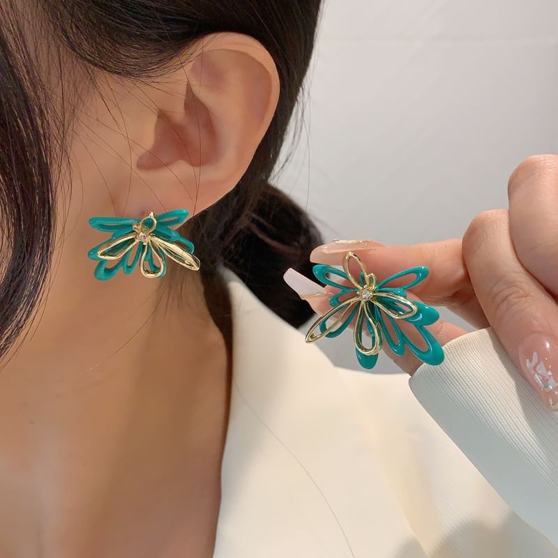 Floral Earring Stud Glaze Alloy