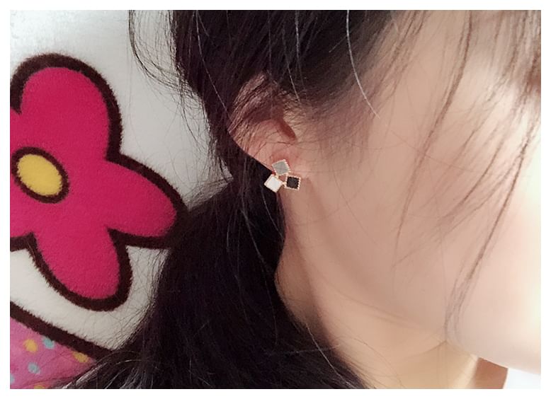 Square Alloy Earring Stud Faux Leather