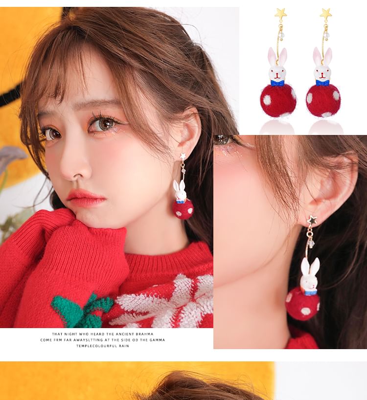 Rabbit Felt Dangle Earring