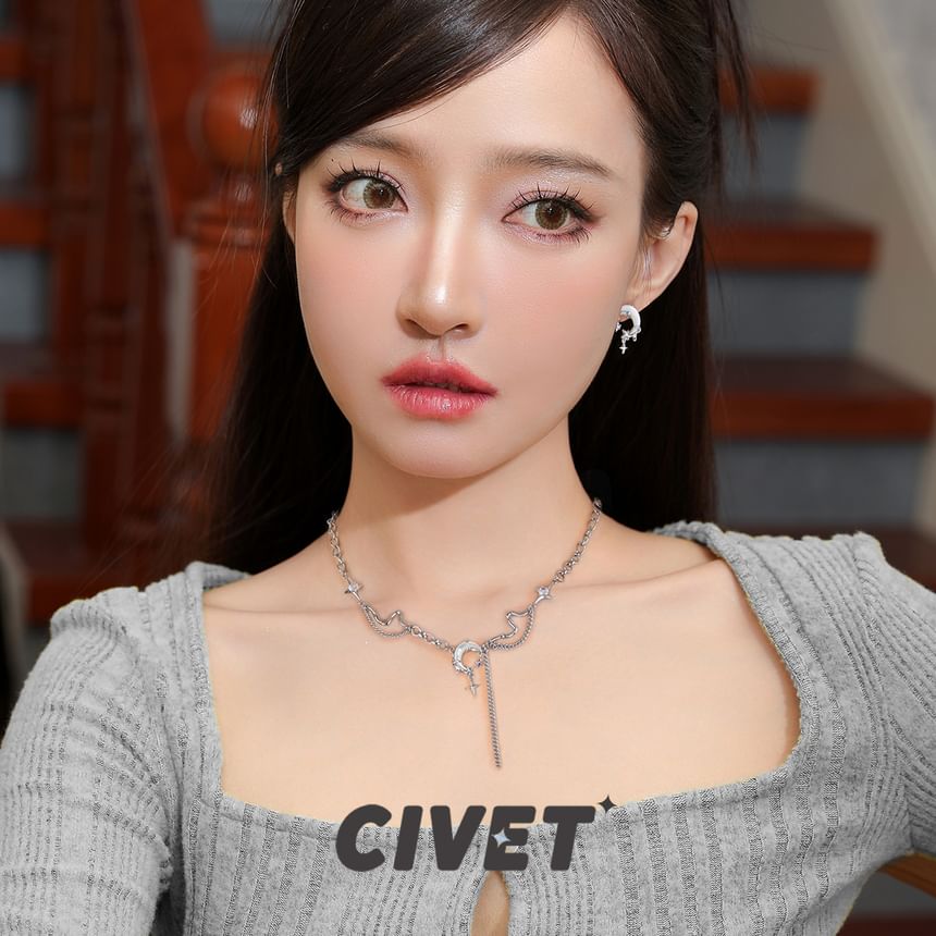 / Moon Rhinestone Cuff Star Earring Ear Drop Alloy