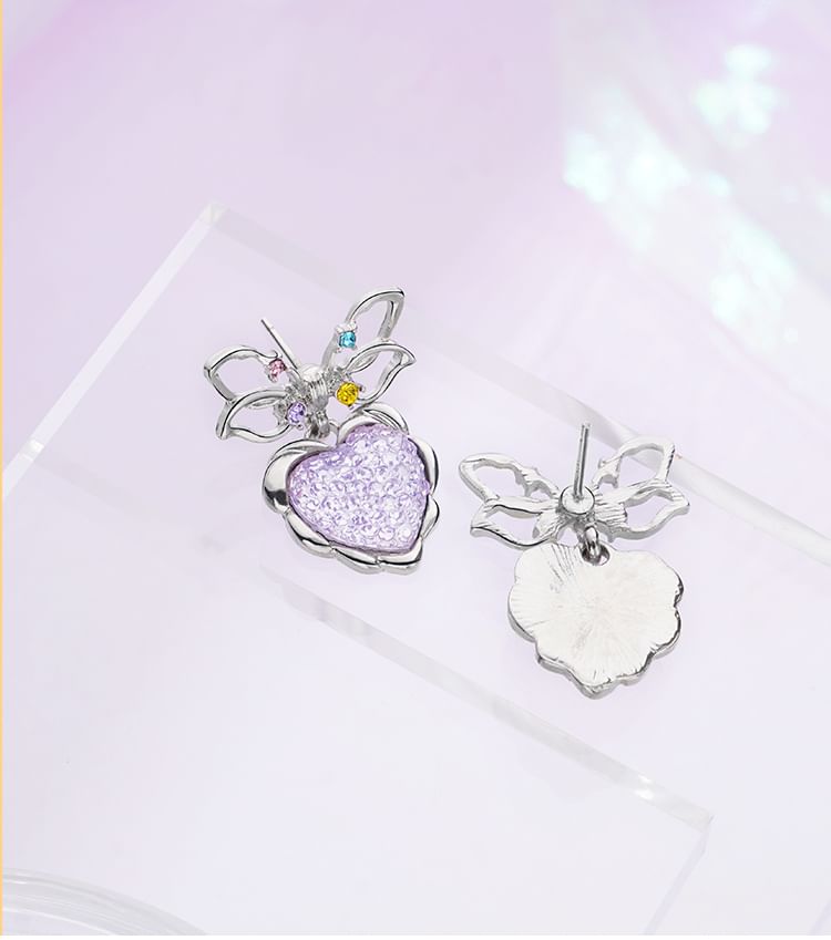 Bow Heart Alloy Drop Earring