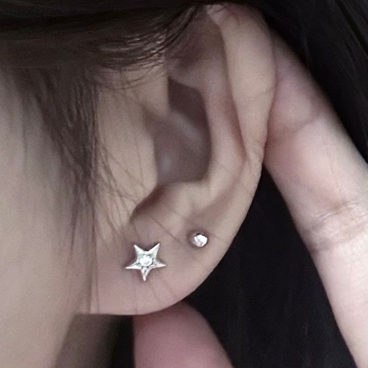 Rhinestone Star Silver Moon Earring Stud Asymmetrical S999