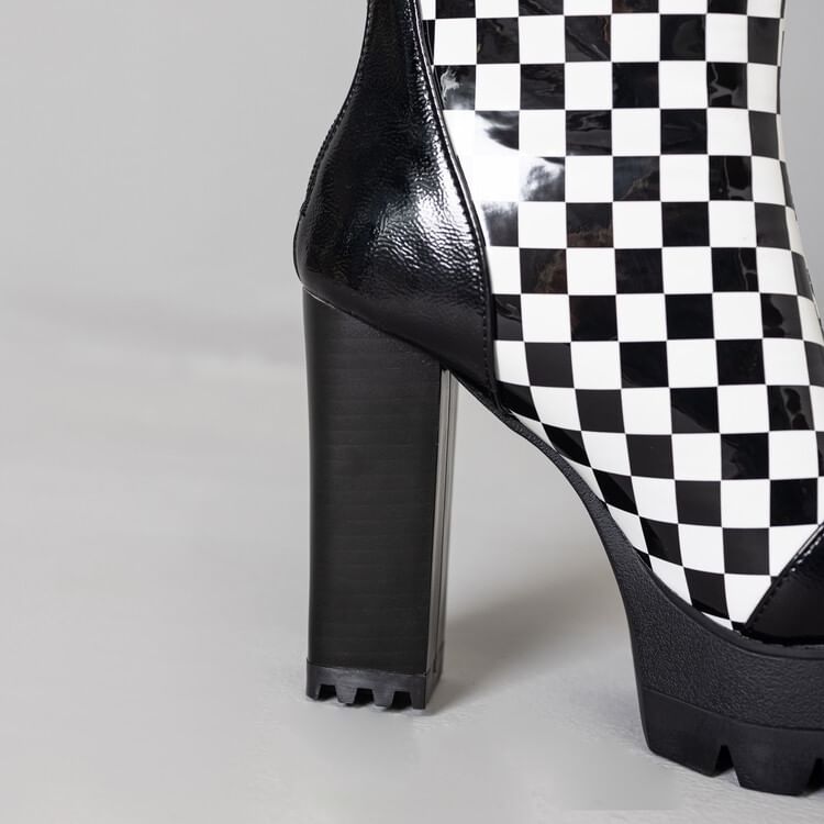 Heel Checkerboard Short Boots Block