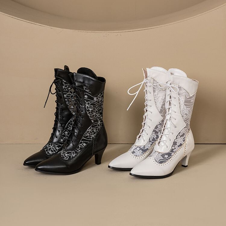 Low Short Boots Heel Mesh Pointed