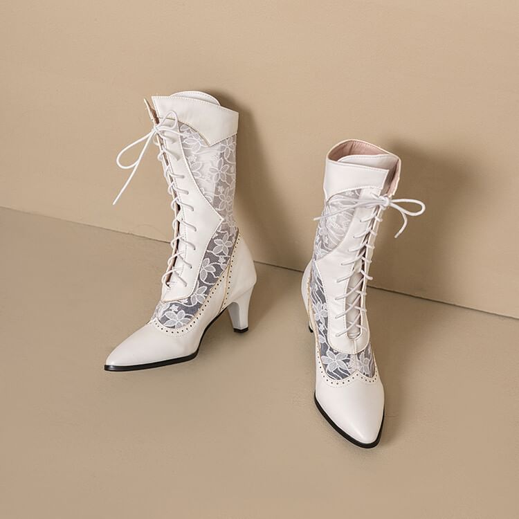 Low Short Boots Heel Mesh Pointed