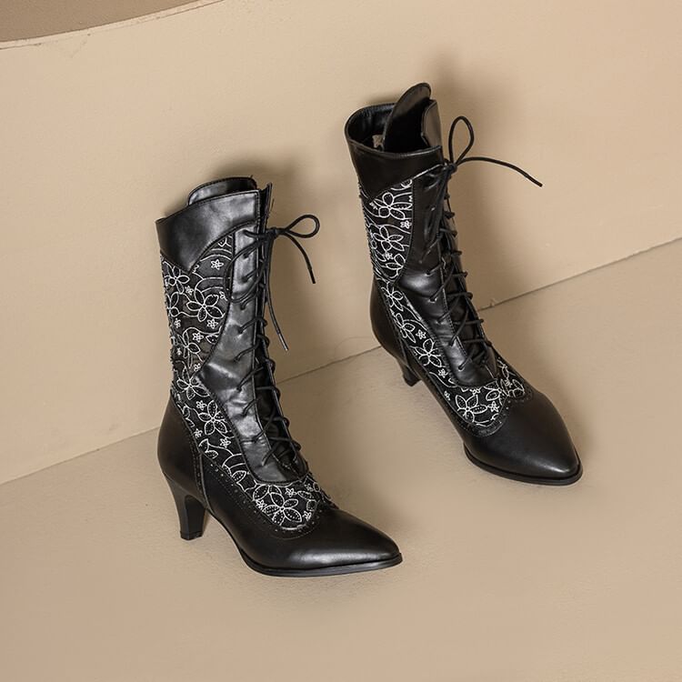 Low Short Boots Heel Mesh Pointed