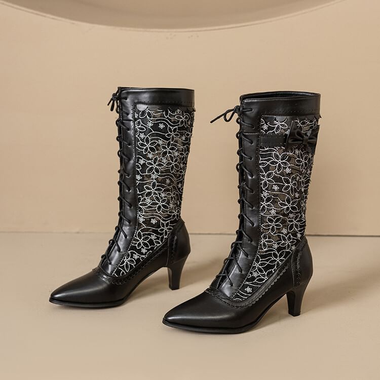 Heel Boots Block Short Lace