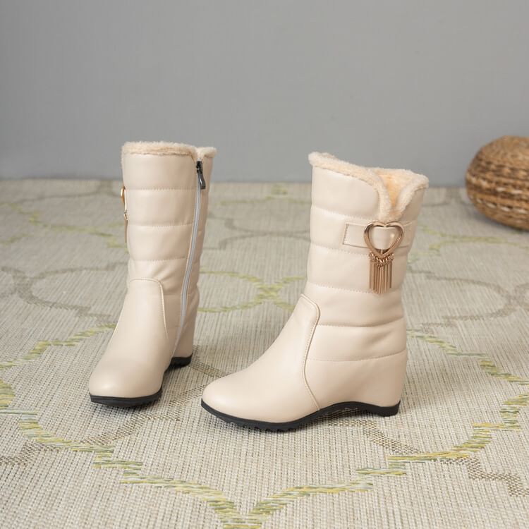 Heel Snow Buckle Short Boots Heart Wedge
