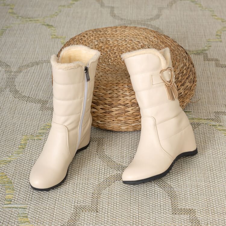 Heel Snow Buckle Short Boots Heart Wedge