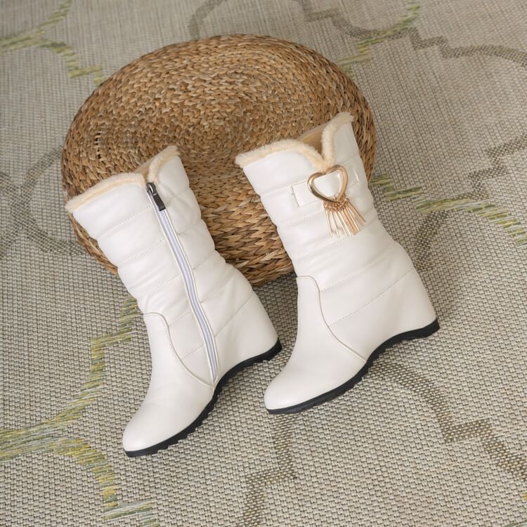 Heel Snow Buckle Short Boots Heart Wedge