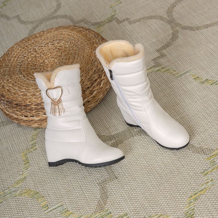 Heel Snow Buckle Short Boots Heart Wedge
