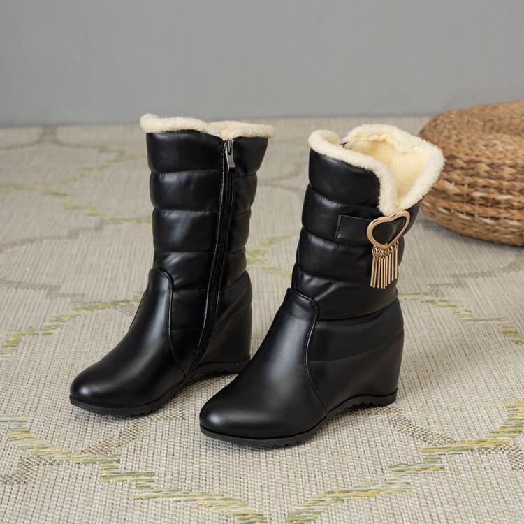 Heel Snow Buckle Short Boots Heart Wedge