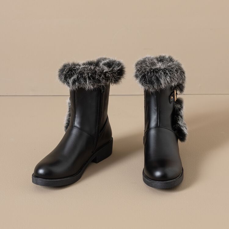 Faux Buckled Fur Short Boots