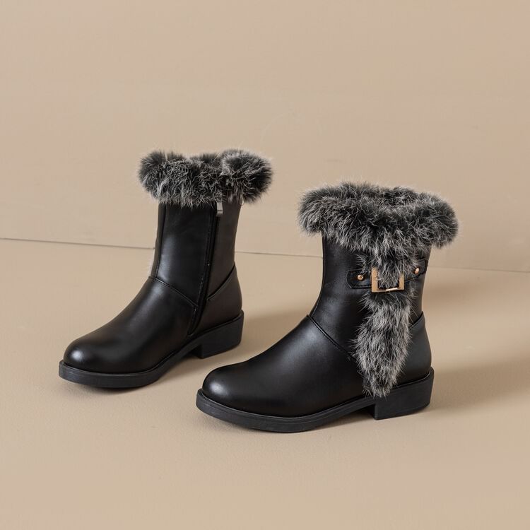 Faux Buckled Fur Short Boots