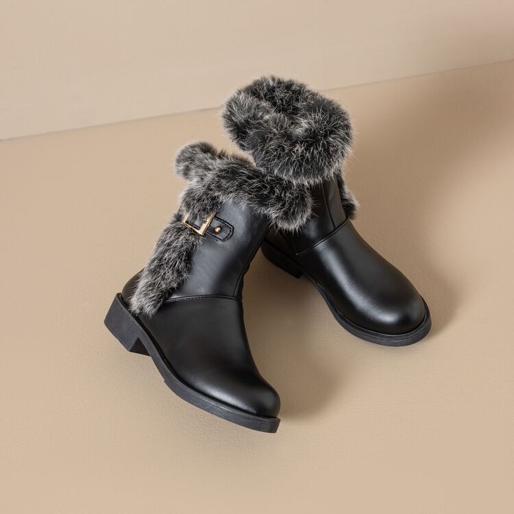 Faux Buckled Fur Short Boots