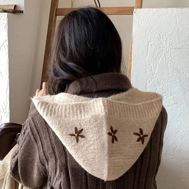 Hat Floral Embroidered Knit Bonnet