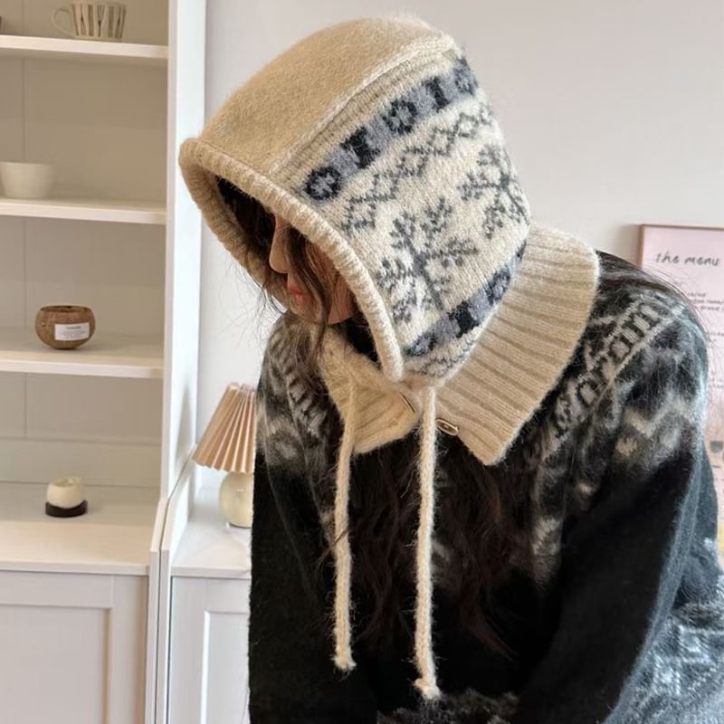 Knit Balaclava Print Snowflake