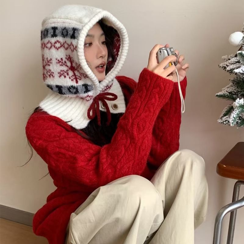 Knit Balaclava Print Snowflake