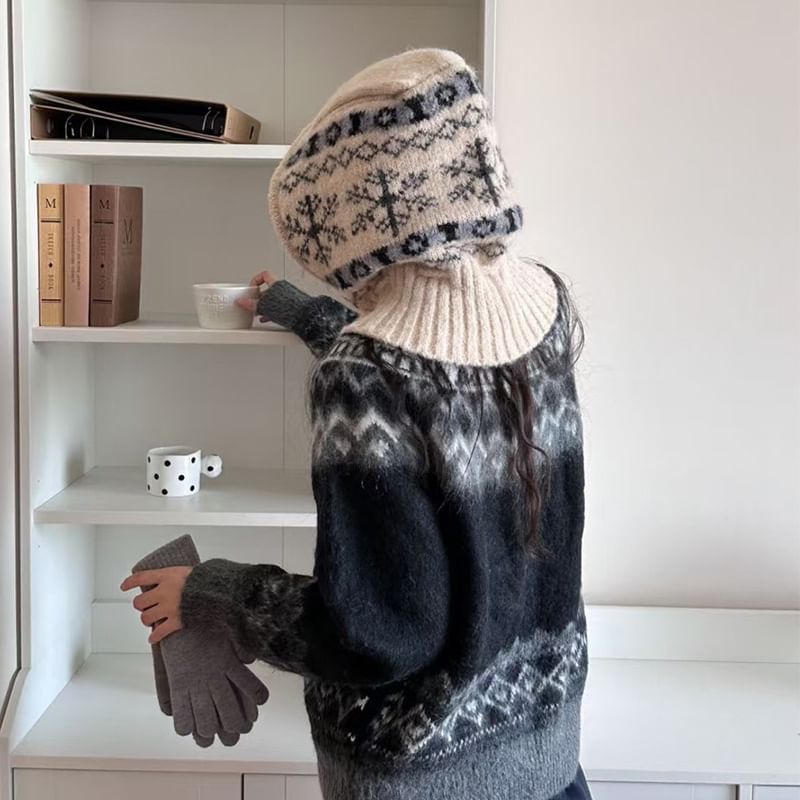 Knit Balaclava Print Snowflake