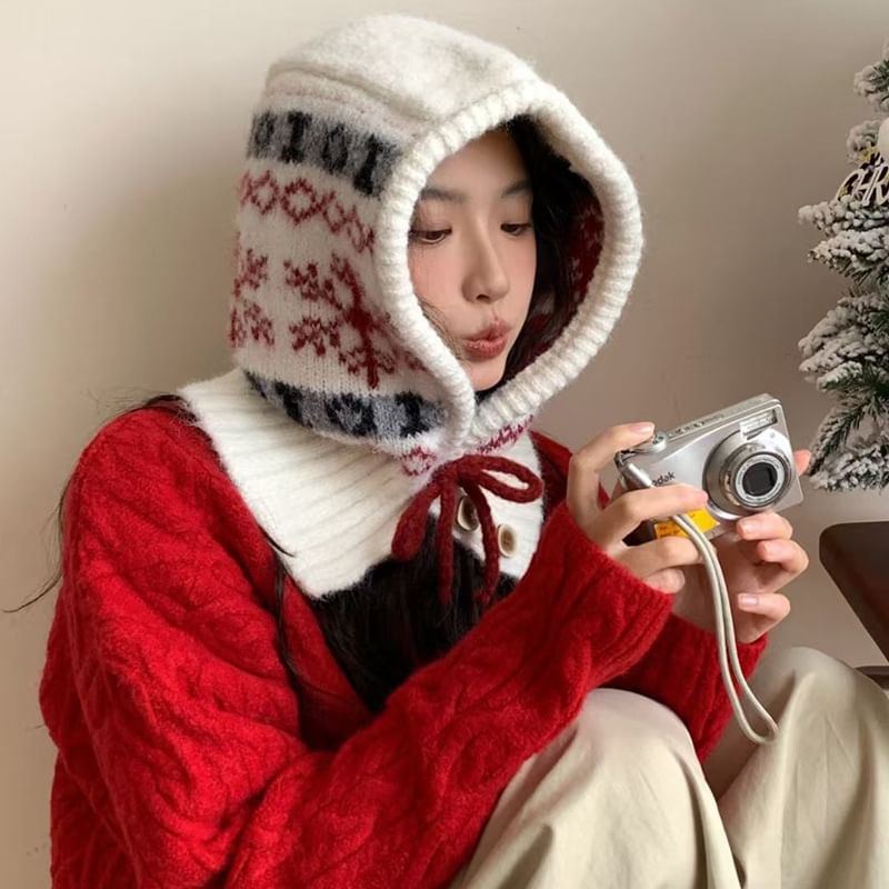 Knit Balaclava Print Snowflake