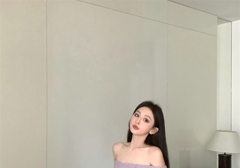 Oversized Plain Drop Shoulder Off Belt / Sweater